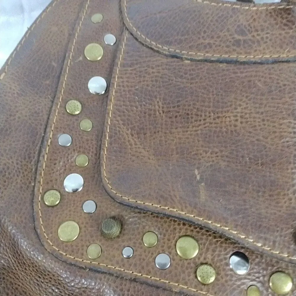 Patricia Nash Hobo Bag Womens Large Brown Studded Leather Shoulder Purse